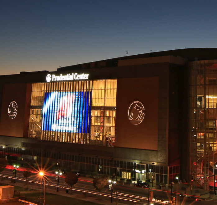 Prudential Center at night